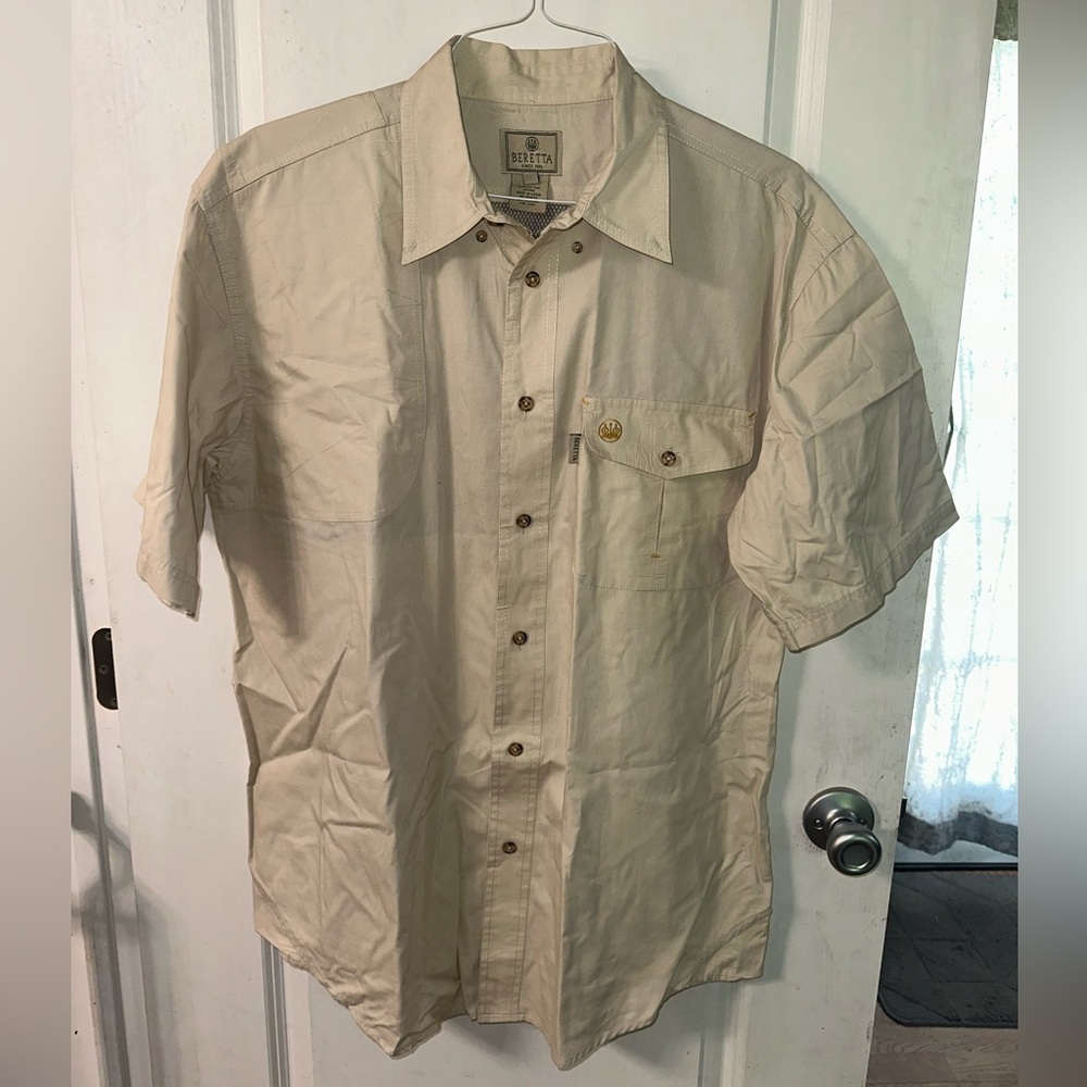 Beretta Shooting Shirt Button-Up Tan Vented Short Sleeve